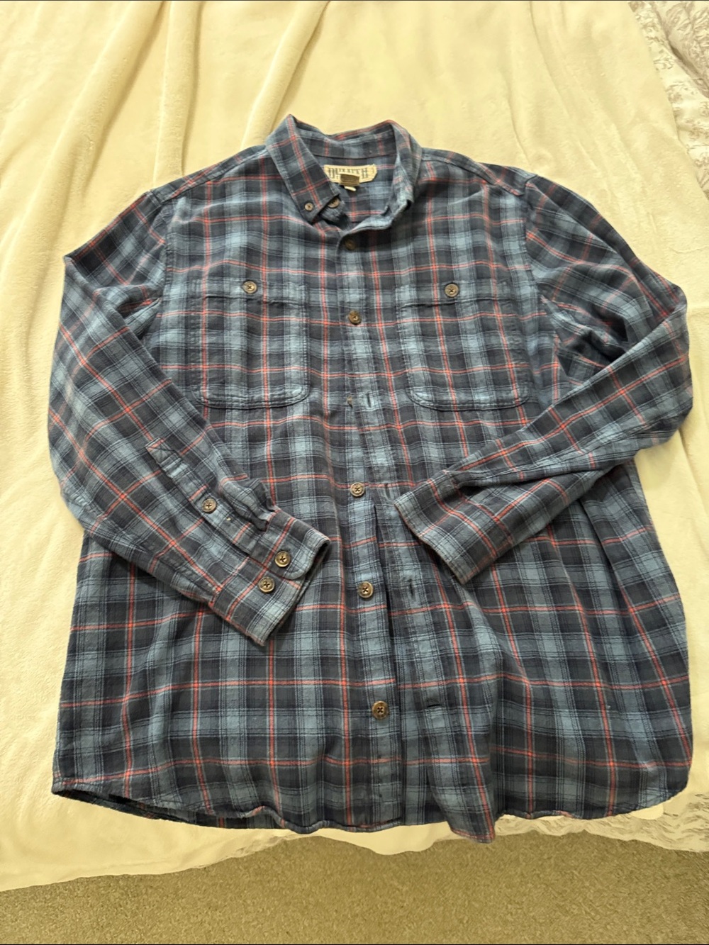Duluth Trading Co Blue Plaid Button-Down Shirt Slim Fit